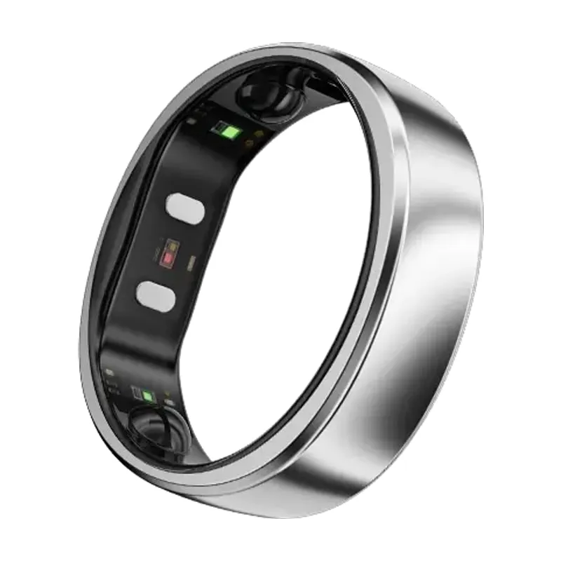 RingConn Gen 2 Air i silver, sedd snett ovanifrån med sensorerna på insidan