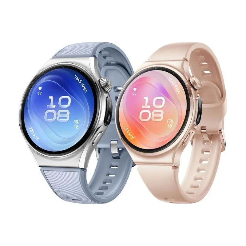 Huawei Watch 6 i två storlekar, silver med blå rem och guld med rosa rem